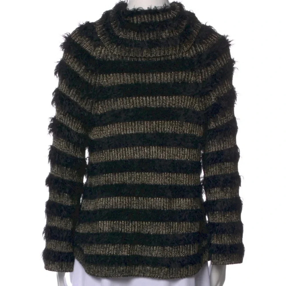 Alice & Olivia Turtleneck Black/Gold Fuzzy Sweater M - Picture 2 of 8